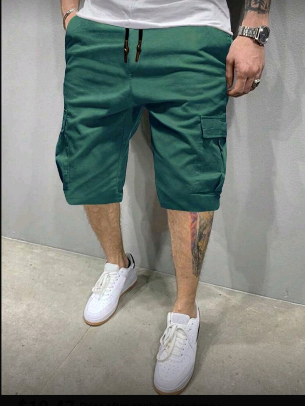 SHEIN Dark Green Men's Cargo Shorts with Drawstring